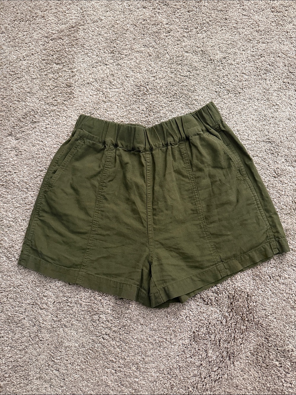 Madewell Pull On Shorts - Olive Green, Linen Blend, Pockets
